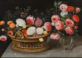 Jan Brueghel the Younger, Flower basket and vase