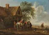 Cornelisz van Essen, Riders in front of a tavern, oil on panel