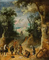 Sebastian Vrancx, Robbery on a country road, oil on panel
