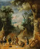 Sebastian Vrancx, Robbery on a country road, oil on panel