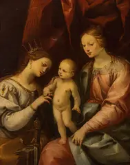 Lombard Master, The mystical marriage of Saint Catherine, oil on canvas