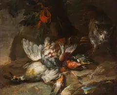 Jan Fyt, Hunting still life with birds and cats, oil on canvas