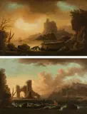 Southern landscapes (counterparts) by Charles François Lacroix de Marseille, oil on canvas, sold Jun 2022