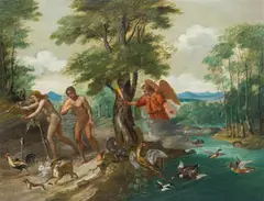 Jan Brueghel the Younger, The expulsion from paradise, c. 1650, oil on copper on wood