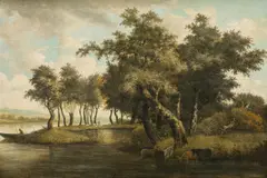 Jacob van Ruisdael, River landscape with fisherman and grazing animals, oil on panel