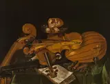 Evaristo Baschenis, Still life with string instruments, oil on canvas