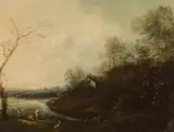 Christian Hilfgott Brand, Fishermen on the shore, oil on canvas