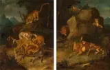 Carl Borromäus Andreas Ruthart, Wild cats hunting (counterparts), oil on canvas