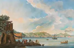 Saverio della Gatta, View of Naples ("Napoli dallo scoglio di Frisio a Posillipo"), gouache on paper; unframed