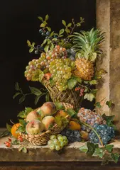 Pauline Freiin von Koudelka, Fruit still life with grapes, pineapple and peaches, 1833, oil on panel