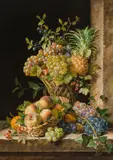 Fruit still life with grapes, pineapple and peaches by Pauline Freiin von Koudelka, 1833, oil on panel, sold Jun 2022