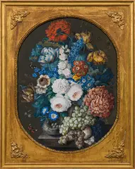 Leopold Zinnögger, Floral still life with grapes, 1838, gouache on paper on cardboard