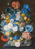 Ferdinand Carl Merz, Floral still life with bird's nest and lizard, 1820, gouache on paper