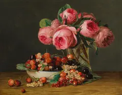 Ferdinand Küss, Still life with roses and berries, 1837, oil on canvas