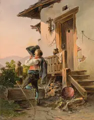 Anton Altmann, Young hiker at the well, c. 1845, oil on panel