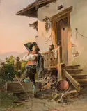 Anton Altmann, Young hiker at the well, c. 1845, oil on panel