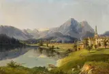 Karl Reinhold, Alt Aussee with view towards the Dachstein, oil on paper on cardboard