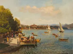 Anton Hlávacek, Summer afternoon in Pörtschach am Wörthersee, oil on canvas