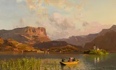 Anton Hlávacek, View of Lake Bled in Slovenia, oil on canvas