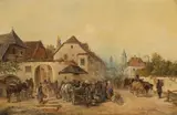 Ignaz Ellminger, Market day in Lower Austria, oil on panel
