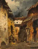 Robert Alott, Street in Wattens (Tyrol), oil on panel