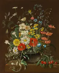 Floral still life with cherries by Franz Xaver Pieler, oil on panel, sold Jun 2022