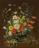Franz Xaver Pieler, Floral still life with cherries, oil on panel