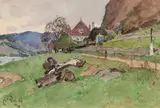 Eduard Zetsche, Path in Stein on the Danube, 1926, watercolour on paper