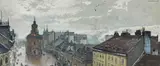 View towards to the Rauchfangkehrerkirche in the Wiedner Hauptstraße, Vienna by Gottlieb Theodor Kempf von Hartenkampf, 1898, watercolour on paper, sold Jun 2022