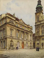 Ernst Graner, Vienna, Old University with Jesuit Church, watercolour on cardboard