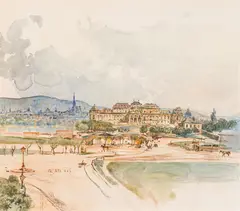 Rudolf von Alt, View from the Wiedner Gürtel towards the Belvedere in Vienna, 1887, watercolour on paper