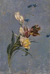Rudolf Ribarz, Tulips and cornflowers, oil on cardboard