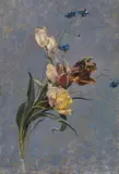 Rudolf Ribarz, Tulips and cornflowers, oil on cardboard