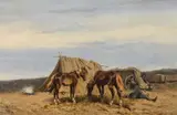 Alexander von Bensa, Rest in the puszta, oil on panel