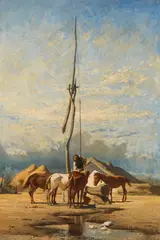 Hungarian horse trough by Johann Gualbert Raffalt, oil on panel, offered Jun 2022