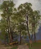 Theodor von Hörmann, Waldlandschaft mit Bank