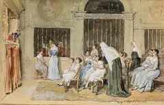 Eugen von Blaas, Design for "The puppet theatre in the monastery, c. 1887, watercolour on cardboard