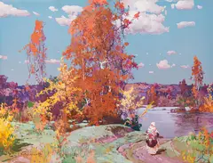 Stepan Fedorovic Kolesnikoff, Autumnal landscape, gouache on cardboard