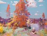 Stepan Fedorovic Kolesnikoff, Autumnal landscape, gouache on cardboard