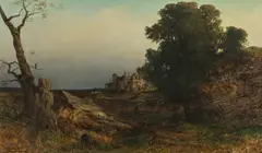 Ludwig Willroider, Evening landscape with ruins, 1876, oil on canvas