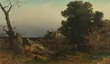Ludwig Willroider, Evening landscape with ruins, 1876, oil on canvas