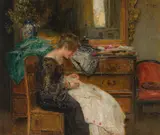 Eduard Veith, Sewing young woman, 1907, oil on canvas