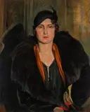 Paul Joanovits, Elegant lady with hat - probably Hermine Joanovits, the artist's wife, oil on canvas
