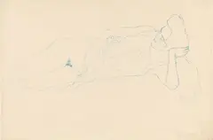 Gustav Klimt, Reclining woman with raised dress, 1908/09, blue crayon on paper