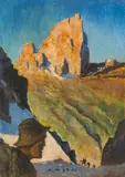 Alfons Walde, Duell in den Bergen, c. 1951, oil tempera on paper on cardboard