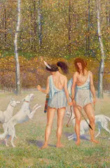 Friedrich König, Huntresses, 1906, oil on canvas