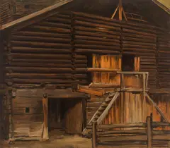 Albin Egger-Lienz, Study for a barn, on the reverse: figure study for "Arbeit, oil on canvas