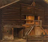 Albin Egger-Lienz, Study for a barn, on the reverse: figure study for "Arbeit, oil on canvas