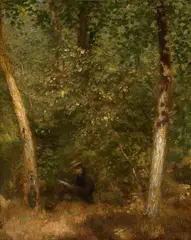 Pierre-Auguste Renoir, Young man in the forest of Fontainebleau, 1866, oil on paper on canvas