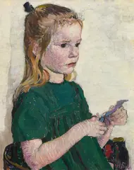 Helene Funke, Girl with scissors, oil on canvas